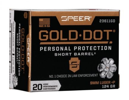 Speer Gold Dot Short Barrel 9mm Luger +P 124 gr 20 Rounds Ammunition - 23611GD