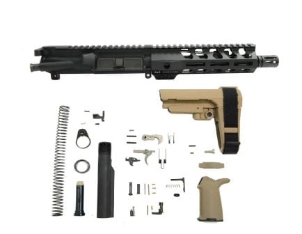 PSA 7.5" Pistol-length 300AAC Blackout 1/7 Nitride 7" Lightweight M-Lok MOE EPT SBA3 Pistol Kit, FDE