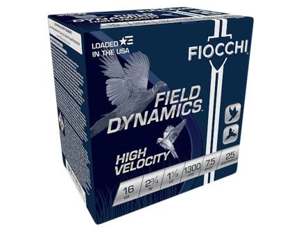 Fiocchi Shooting Dynamics 16 GA 2.75" 1 1/8 oz. #7.5 High Velocity 25 Shotshells - 16HV75