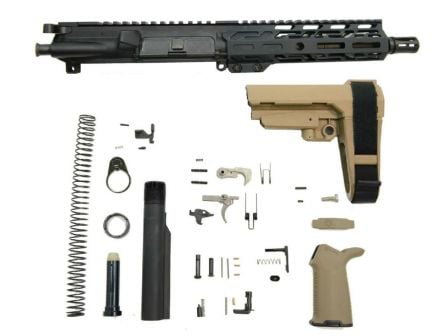 PSA 7.5" Pistol Length .300 AAC Blackout 1:8 Phosphate 7" Lightweight M-Lok MOE EPT SBA3 Pistol Kit, FDE
