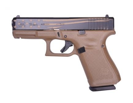 Glock G19 Gen5 Distressed Flag Engraved 9mm Pistol, FDE - PA1950203DEDF