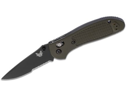 Benchmade Pardue Griptilian Drop Point Folding Knife, 2.91", Serrated Edge, Olive Drab - 551SBKOD-S30V