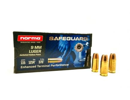 Norma Safeguard 115 gr JHP 9mm Ammunition 50 Rounds