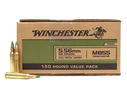 Winchester M855 62 gr Green Tip FMJ 5.56x45mm Ammunition 150 Rounds