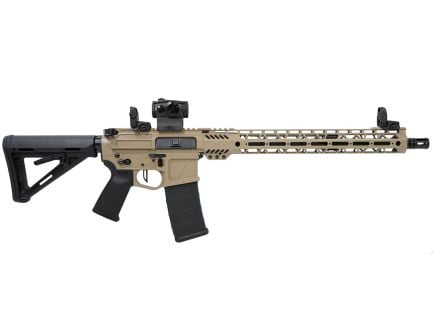 PSA Custom Billet 5.56 NATO 16" Nitride 15" Cross-Cut MLOK Rifle w/ Ambi Bolt Release, Ambi CH, Ambi Safety, 3.5lb Flat FCG, Romeo 5, MBUS- Tan