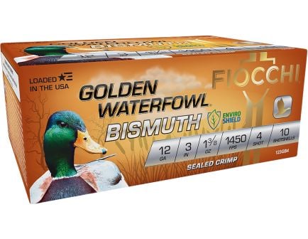 Fiocchi Golden Waterfowl Bismuth 12 Gauge 3" #4 Ammo, 10rds - 123GB4