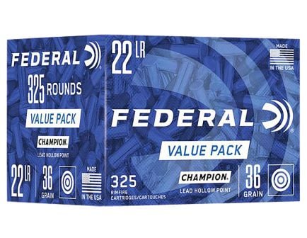 Federal Champion Training Value Pack 22lr 36gr Lead Hollow Point (LHP) 325 Per Box - 749