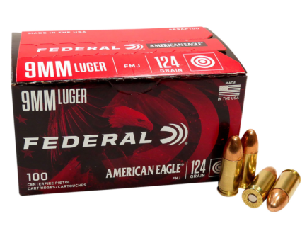 Federal American Eagle 9mm 124 gr Ammo FMJ - 100rds - AE9AP100