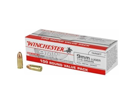 Winchester 115gr FMJ 9mm Ammunition, 100rds - USA9MMVPY
