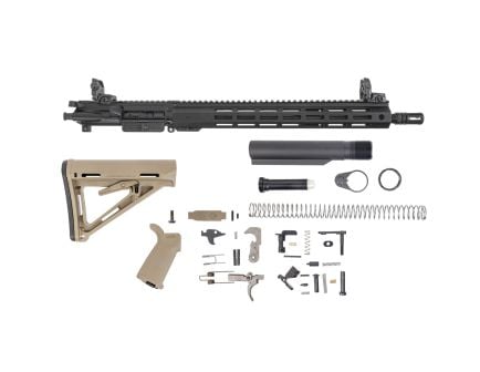 PSA 16" 5.56 NATO 1/7 Mid-Length Nitride 15" Lightweight Hex M-Lok MOE EPT Rifle Kit W/MBUS Sight Set, Flat Dark Earth