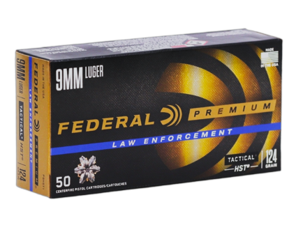 Federal Premium LE Tactical 9mm 124gr HST Jacketed Hollow Point Ammo, 50rds - P9HST1