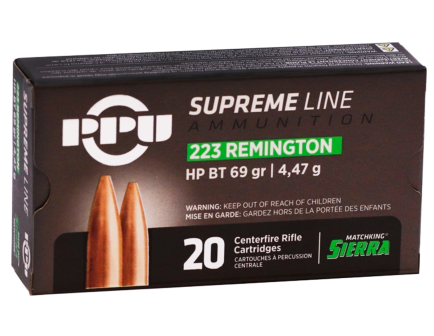 PPU USA Supreme Line .223 Remington 69 gr BTHP 10rds Rifle Ammo for Precision and Competitive Shooting - PPMK223