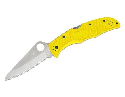 Spyderco Pacific Salt H2 Folding Drop Point Knife Serrated, Yellow - C91SYL2