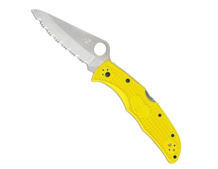 Spyderco Pacific Salt H2 Folding Drop Point Knife Serrated, Yellow - C91SYL2