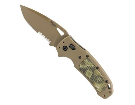 Hogue Sig K320 AXG Scorpion Folding Knife Drop Point Flat Dark Earth Partially Serrated Edge - Durable, Lightweight and Reliable - 36378