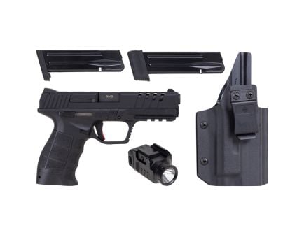 SAR SAR9 X Package 4.4" 9mm 17rd/19rd Pistol, Black W/ Rail Mounted Flashlight and Holster - SAR9XBL