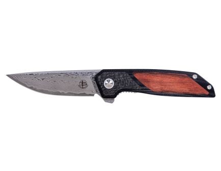 Begg Knives Diamici Damascus Folding Drop Point Knife, Wood - BG056