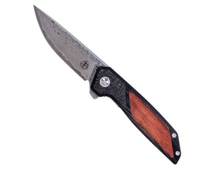 Begg Knives Diamici Damascus Folding Drop Point Knife, Wood - BG056