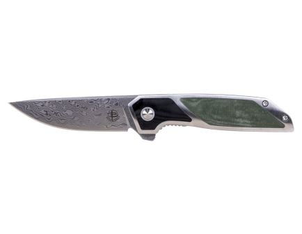 Begg Knives Diamici Damascus Folding Drop Point Knife, Green - BG015M
