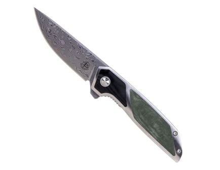 Begg Knives Diamici Damascus Folding Drop Point Knife, Green - BG015M