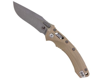 Microtech Amphibian Ram-Lok Apocalyptic Folding Clip Point Knife, Tan - 137RL-10APFLGTTA