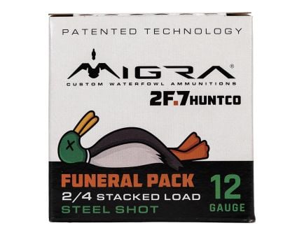 Migra 2F.7 Funeral Pack 12 Gauge 3" #2/#4 stacked steel shots, 1-1/4oz, 25rds - M12S2F7