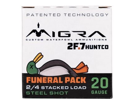 Migra 2F.7 Funeral Pack 20 Gauge 3" #2/#4 stacked steel shots, 1oz, 25rds - M20S2F7