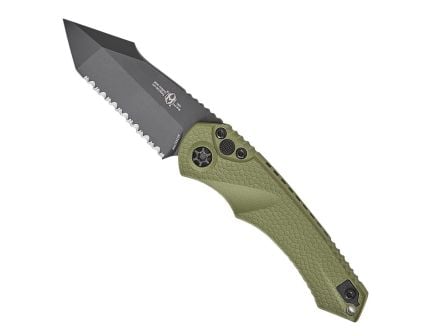 Heretic Knives Mini Pariah Auto Folding Tanto Knife Serrated, OD Green - H055-4B-GRN