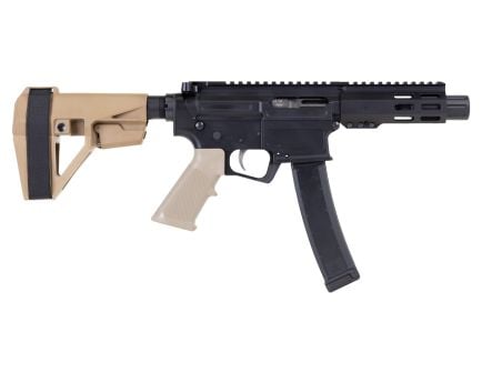 PSA AR-V 4" 9mm 1/10 Lightweight 5" Hex M-Lok Classic EPT SBA5 Pistol, FDE