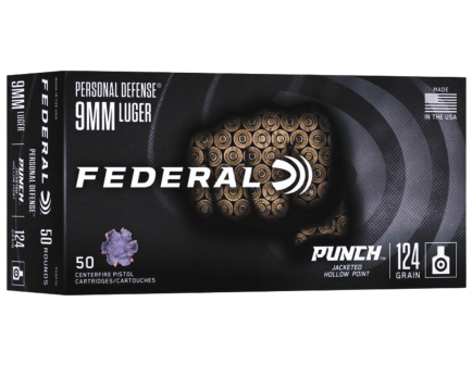 Federal Personal Defense 9mm Luger 124gr PUNCH JHP Ammo, 50rd - PD9P1G