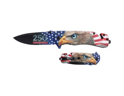 MTech 250th Anniversary 8" Folding Blade Knife, USA Flag w/ American Eagle - MT-A2072E-250CS