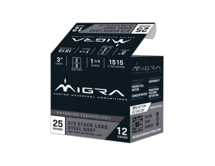 Migra Steel Waterfowl 12 Gauge 3in 1-1/4 oz #2/3 Stacked Load, 25rds - M12AS23