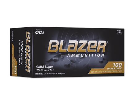 CCI Blazer Brass 9mm 115gr FMJ Ammo, 100rd - CC52001BB