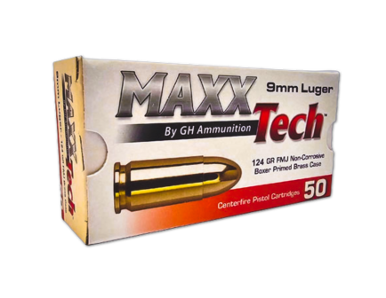 Maxx Tech 9mm 124gr FMJ Ammo, 50rd - PTGB9124B