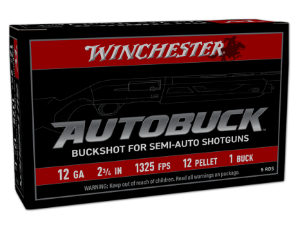Winchester Autobuck 12 Gauge 2-3/4" #1 Buck 12 Pellets Shotshells, 5Rds