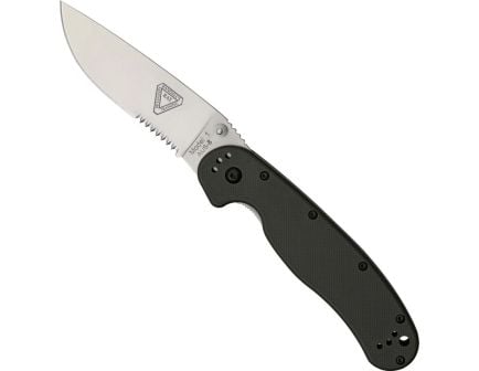 Ontario Knife Company RAT I Serrated Folding Knife, Black/Satin