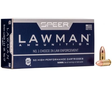 Speer Lawman Clean-Fire Training 124 gr Total Metal Jacket 9mm Ammo, 50/box - 53824