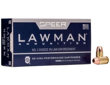 Speer Lawman Training 200 gr Total Metal Jacket .45 GAP Ammo, 50/box - 53980