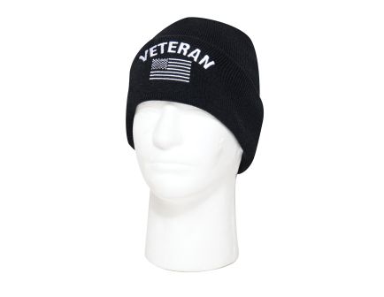 Rothco Veteran With US Flag Fine Knit Watch Cap - Black
