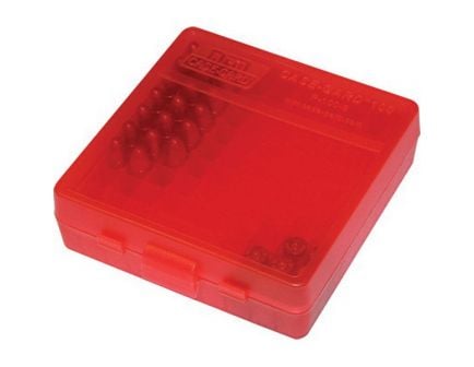 MTM Case Gard P-100 9mm/.380 ACP/.30/.32 S&W/9mm Makarov 100 Round Flip-Top Ammo Box, Clear Red - P-100-9-29
