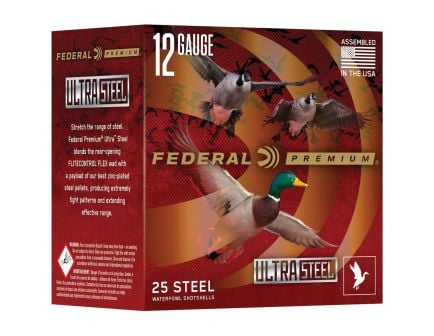 Federal Premium Ultra Steel 12 Gauge 3" BB/#2 1-1/4 oz 25rds Shotshell - Powerful for Long-Range Shots - PWUX1422BB