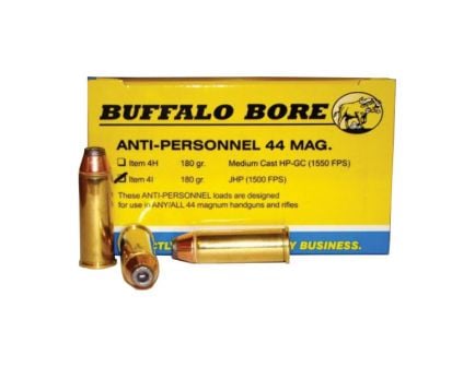 Buffalo Bore Anti-Personnel 44 Rem Mag 180 grain Jacketed Hollow Point Pistol and Handgun Ammo, 20/Box - 4I/20