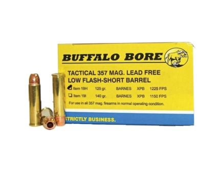 Buffalo Bore 357 Mag 125 grain Barnes XPB Lead-Free Short Barrel Low Flash Handgun Ammo, 20/Box - 19H/20