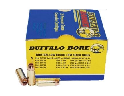 Buffalo Bore 10mm Auto 155 grain Barnes TAC-XP Lead-Free Low Flash Low Recoil Pistol and Handgun Ammo, 20/Box - 21D/20
