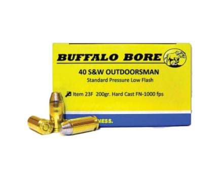 Buffalo Bore Outdoorsman Standard Pressure 40 S&W 200 grain Hard Cast Flat Nose Low Flash Pistol and Handgun Ammo, 20/Box - 23F/20