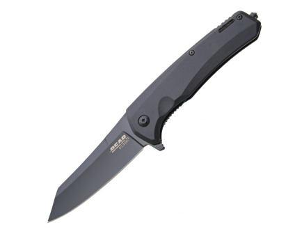 Bear & Son 4 1/2" Black Aluminum Sideliner w/ Reverse Tanto Blade & Glass Breaker