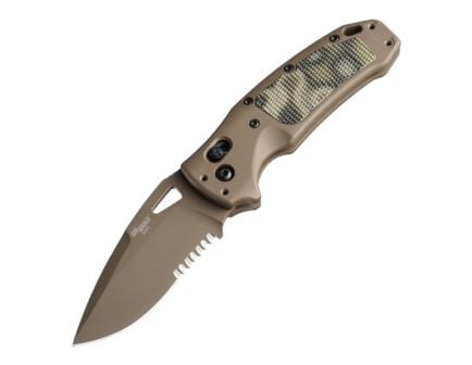 Hogue Sig K320 AXG Scorpion Folding Knife Drop Point Flat Dark Earth Partially Serrated Edge - Durable, Lightweight and Reliable - 36378