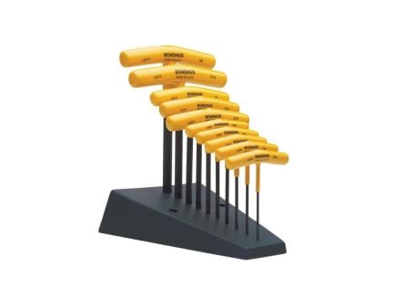 Bondhus HTX10/S 8-Piece Graduated Length Hex End T-Handle Set w/Stand, Black/Yellow