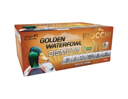 Fiocchi Golden Waterfowl Bismuth 12 Gauge 3" #6 1-3/8 oz 10rds Shotshell - Premium Bismuth for Waterfowl Hunting - 123GB6