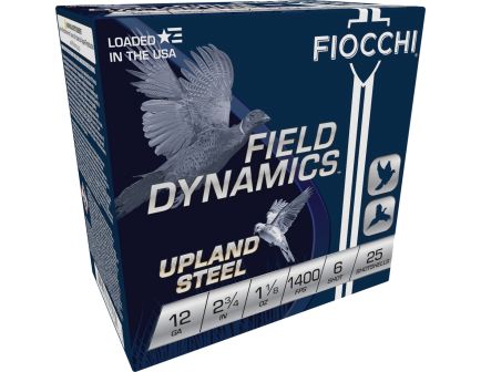 Fiocchi Field Dynamics Upland Steel 12 Gauge 2-3/4" #6 Shot 1-1/8oz Shotshells, 25Rds